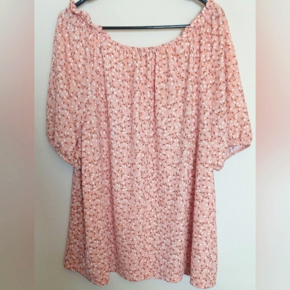 ANGELS FOREVER YOUNG Top Size 3XL Floral Boho Peasant Style Salmon Color Floral - Picture 4 of 5